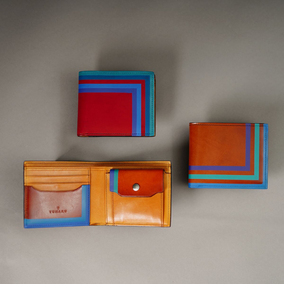 YAR147 二つ折り財布「become square」 ｜美しい色彩の革財布、革製品